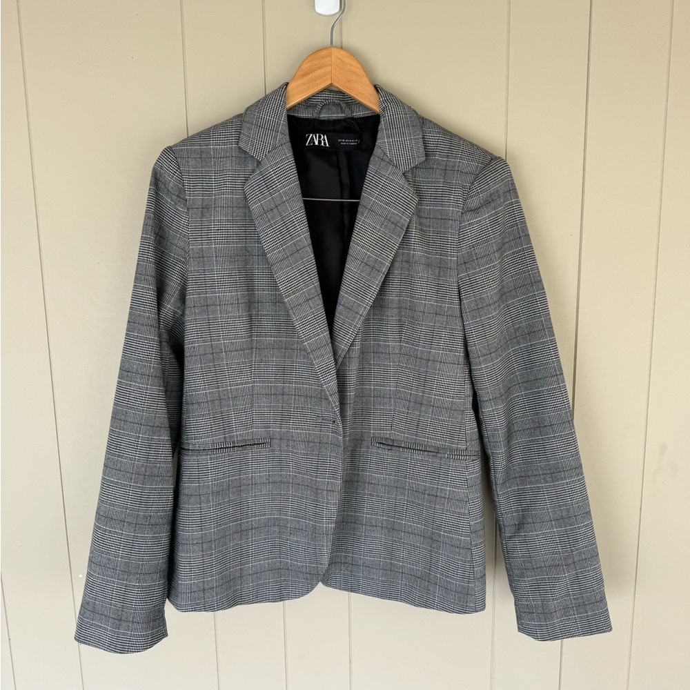Zara Gray Plaid Blazer Jacket